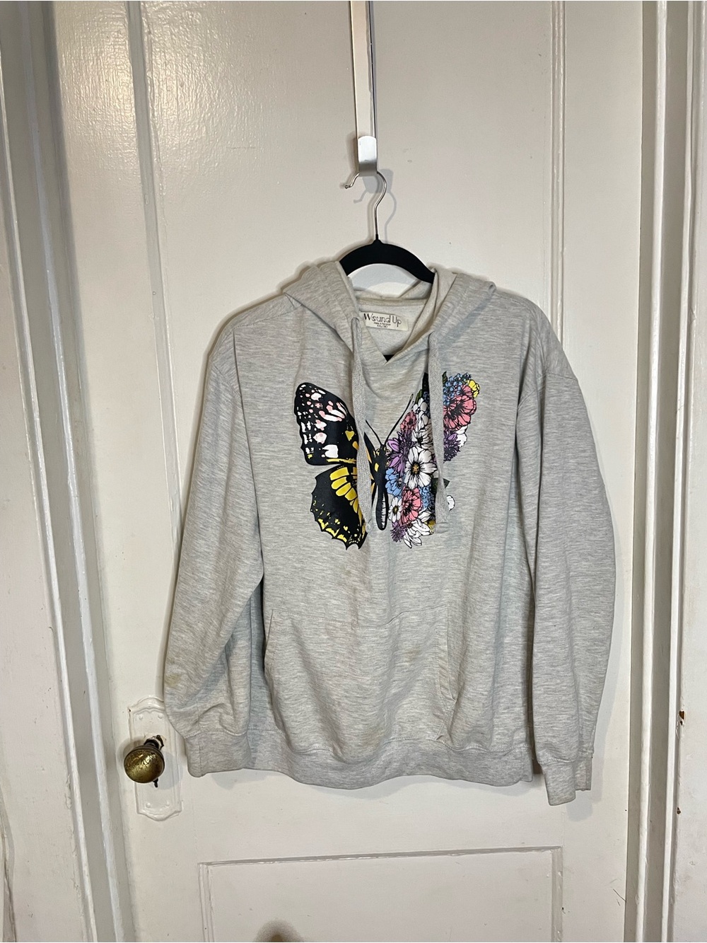 Light Gray Hoodie with Colorful Butterfly Graphic